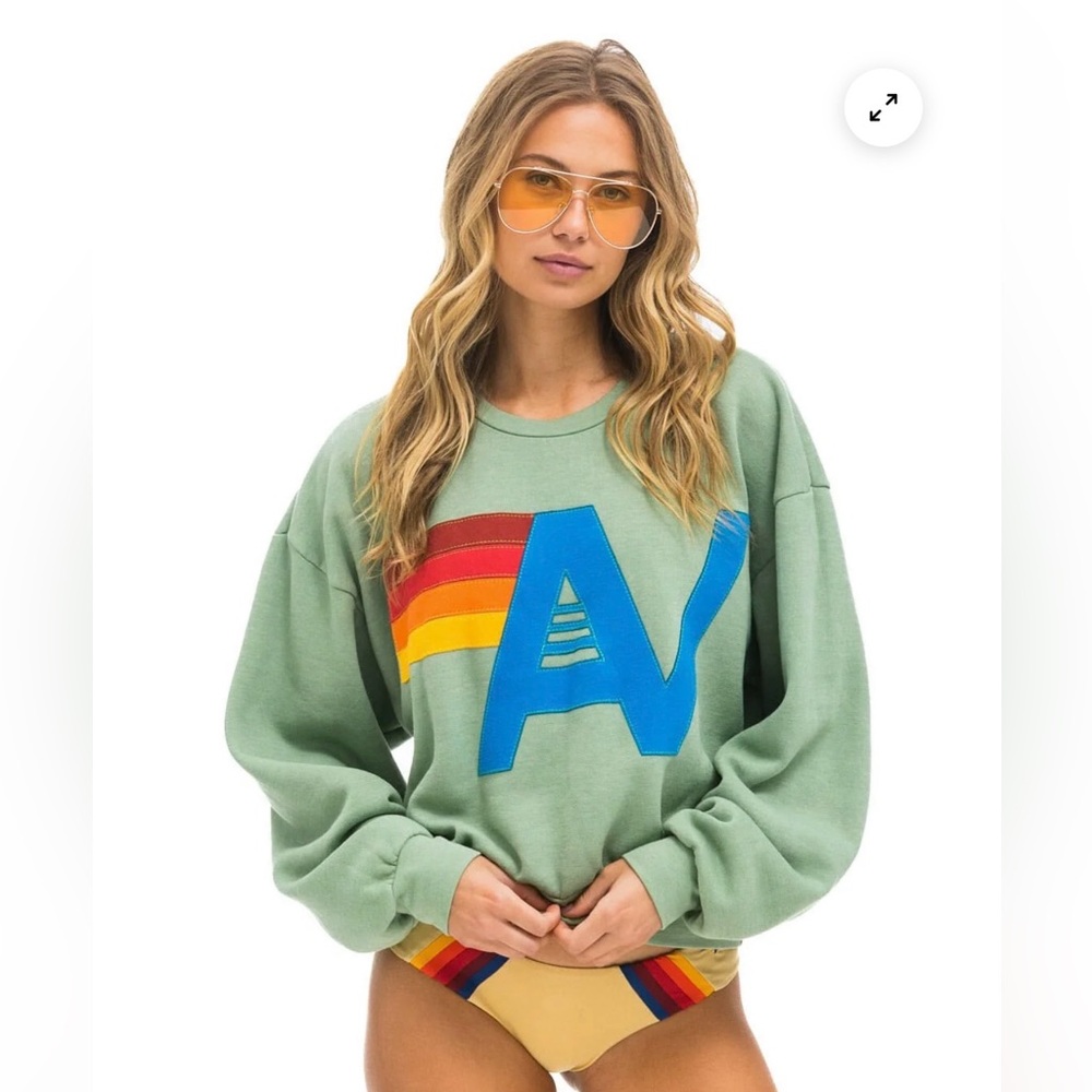 NWT Aviator Nation Logo Stitch Crewneck Sweatshirt in Sage